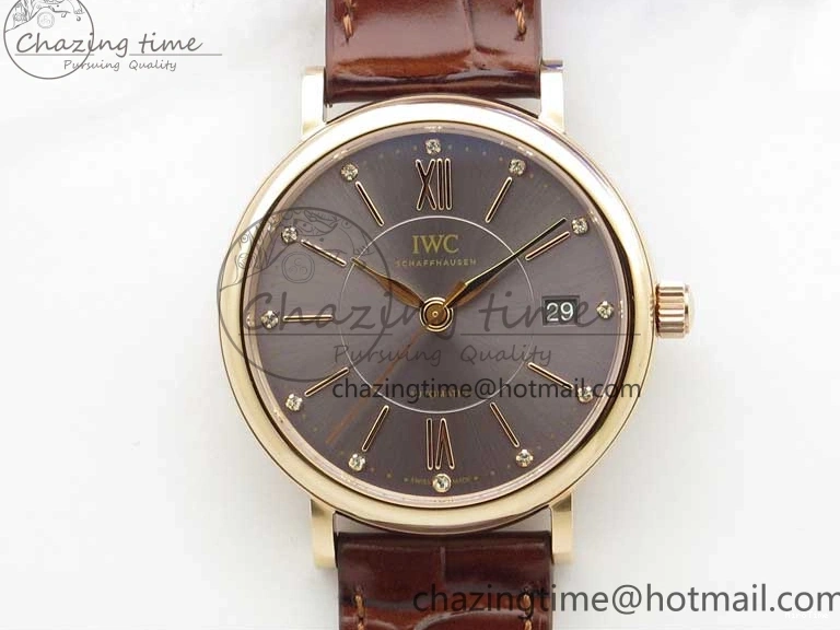 MIROTIME 1226 Portofino 37mm RG V7F 1:1 Best Edition Gray Dial on Deep Brown Leather Strap A SunProtective 7090